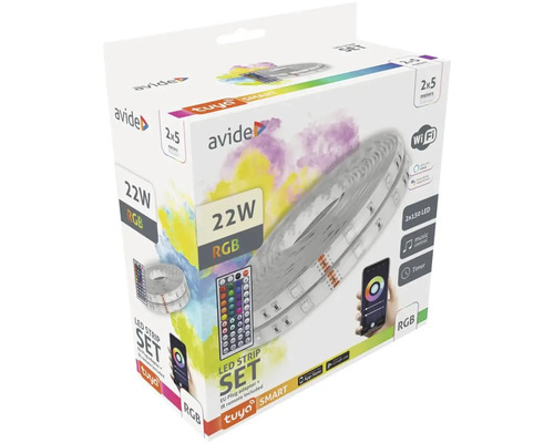 Ambalaj set bandă LED Avide cu putere de 22 wați și funcție RGB