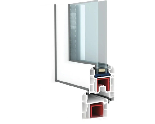 Secțiune transversală a unei ferestre din plastic cu geam termopan