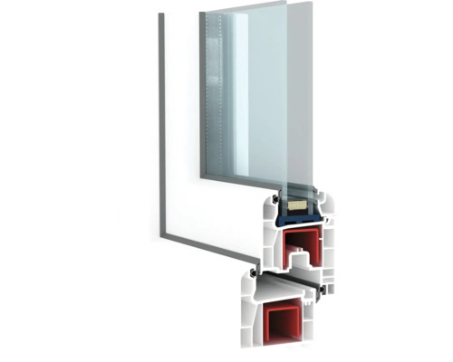 Secțiune transversală a unei ferestre din plastic cu geam termopan