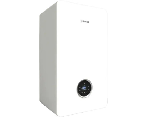 Sigla Bosch deasupra unui sistem de încălzire cu panou de control
