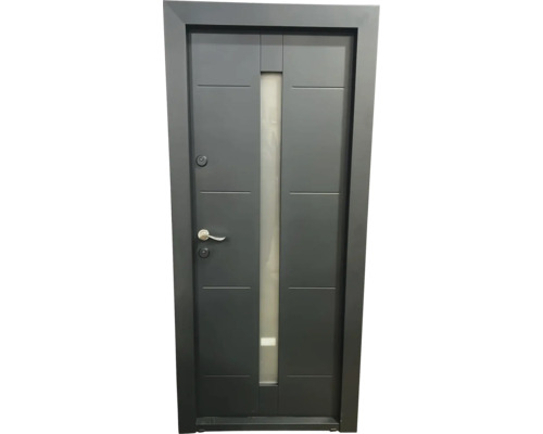 Ușă de intrare metalică pentru exterior Deceneu 88x205 cm dreapta Ușă gri cu inserție de sticlă și feronerie