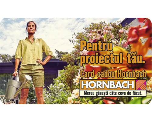 Card cadou Hornbach pentru proiectul dumneavoastră cu femeie și stropitoare în grădină