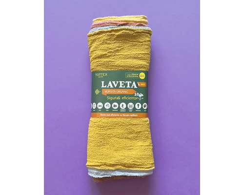 Lavete bumbac colorate Tottex 35x60cm, 10 bucăți Pachet de lavete organice pentru curățenie