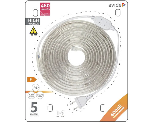 Furtun luminos Avide, lungime de cinci metri, cu 4000 Kelvin