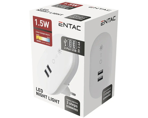 Ambalajul unei lumini de noapte LED albe cu două porturi USB