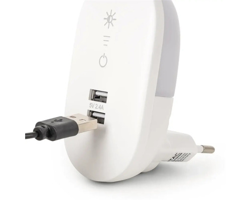 Lumină de noapte cu port USB și cablu USB introdus