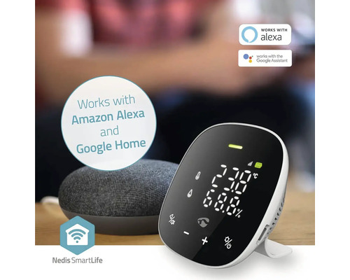 Senzor inteligent de climat interior cu afișaj de temperatură și umiditate, compatibil cu Amazon Alexa și Google Home
