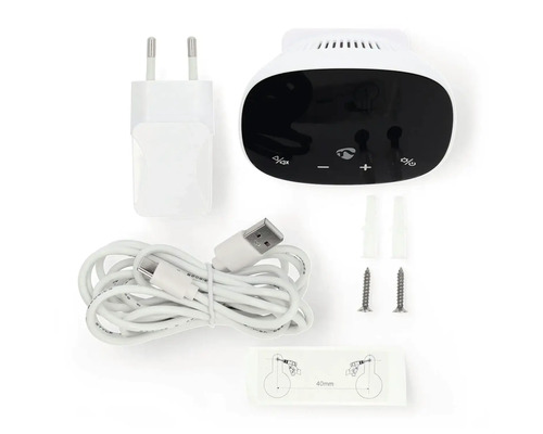 Baby monitor cu sursă de alimentare, cablu USB, dibluri și șuruburi