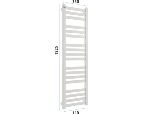 Radiator pentru prosoape cu dimensiunile 1225 x 350 x 315 milimetri.