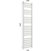 Radiator cu suport pentru prosop și dimensiunile 350 x 1445 x 315 milimetri.