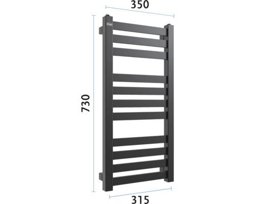 Radiator pentru prosoape cu dimensiunile de 350 pe 730 pe 315 milimetri