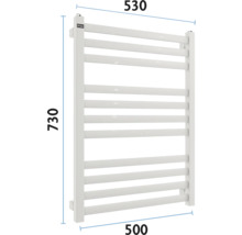 Radiator pentru prosoape cu dimensiunile de 530 x 730 x 500 milimetri.