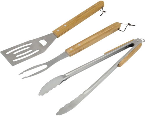 Set ustensile grătar cu spatulă, furculiță și clește