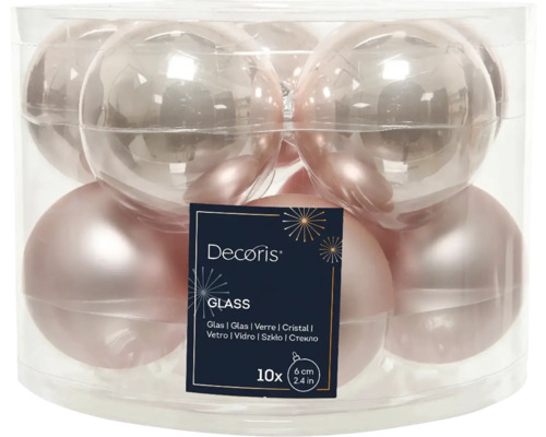 Set globuri Crăciun sticlă Ø 6 cm roz 6 buc. Set de zece globuri de Crăciun din sticlă, diametru de șase centimetri