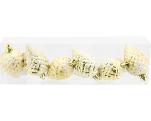 Set 6 conuri decorative plastic auriu Set de decorațiuni pentru brad în formă de con de pin