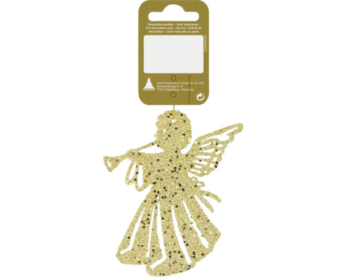 Decorațiune Înger cu agățătoare plastic 10 cm auriu Înger auriu cu trompetă ca decorațiune de pom de Crăciun
