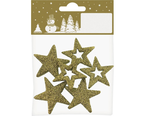 Set 6 stele decorative 4 cm auriu Stele decorative cu sclipici în pachet