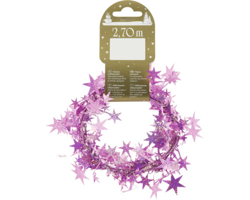 Beteală cu stele 270 cm trandafiriu Guirlandă violetă de 2,70 metri lungime, cu stele, pentru decorațiuni festive