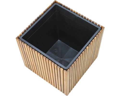 Jardinieră pătrată din lemn cu inserție din plastic pentru grădină