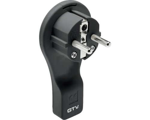 Ștecher cu contact de protecție GTV 16A, cu inel de extragere, negru