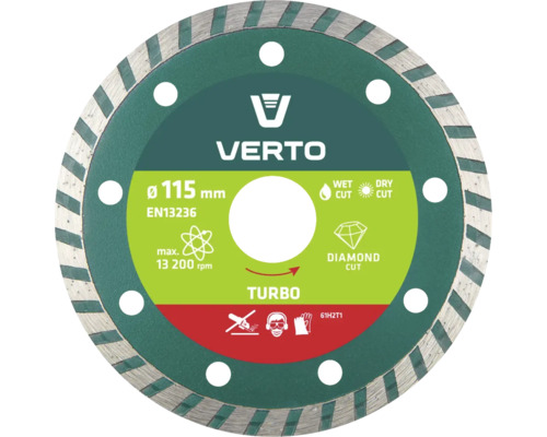 Disc diamantat de tăiere Verto cu diametrul de 115 mm pentru tăiere uscată și umedă