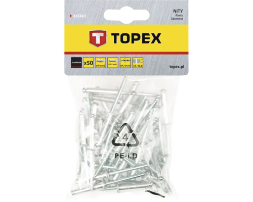 Nituri oarbe din aluminiu Topex, pachet de 50 de bucăți