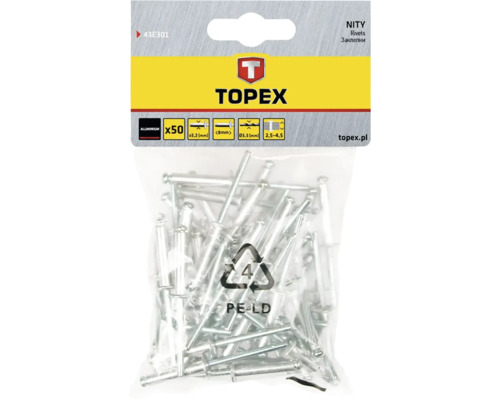 Nituri oarbe Topex, 50 bucăți, aluminiu