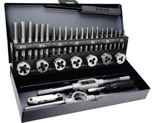 Set de scule de filetat în cutie metalică