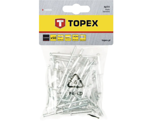 Nituri oarbe Topex din aluminiu, 50 bucăți, diametru 4,8 milimetri