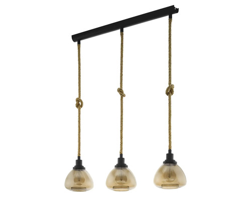 Lustră vintage Rampside E27 max. 3x28W, negru/sticlă afumată Lampa suspendată cu trei lumini, suspensie cu cablu și șină metalică