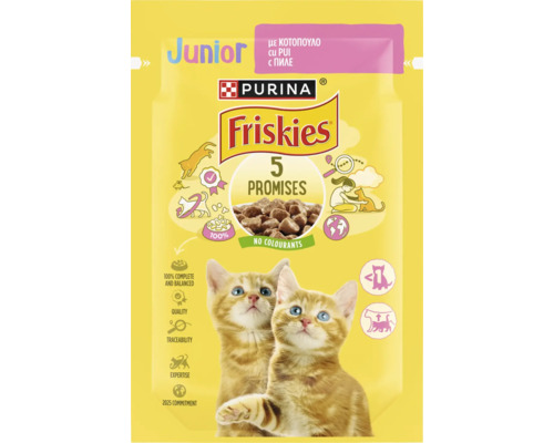 Hrană umedă pentru pisici PURINA Friskies Junior cu pui în sos 85 g