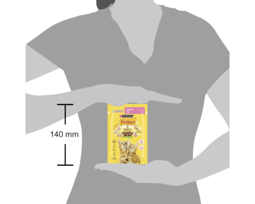 Porție de hrană pentru pisoi Purina Friskies Junior cu lungimea de 140 milimetri