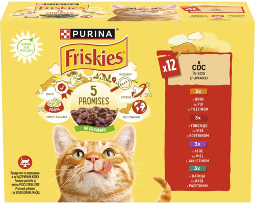 Purina Friskies hrană pentru pisici multipack cu diferite arome în sos