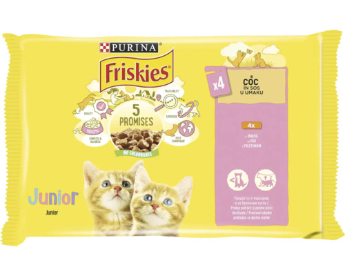 Hrană umedă pentru pisici PURINA Friskies Junior cu pui în sos 4x85 g