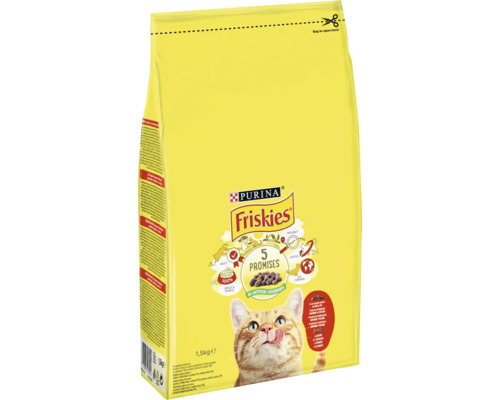 Hrană uscată pentru pisici PURINA Friskies cu vită, pui și legume 1,5 kg