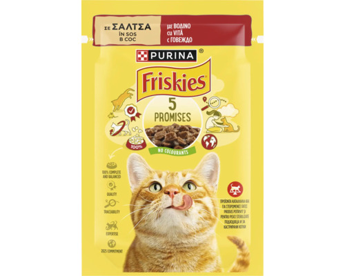 Hrană umedă pentru pisici PURINA Friskies Adult cu vită în sos 85 g