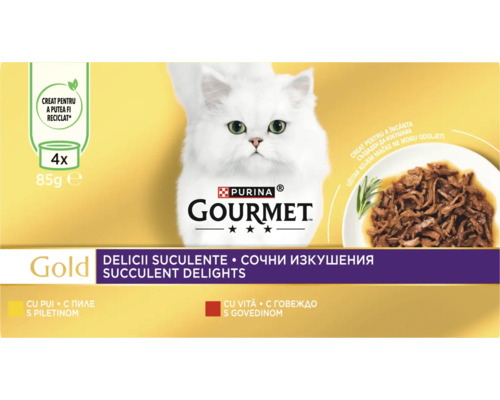 Purina Gourmet Gold hrană pentru pisici, 4 bucăți a 85 de grame