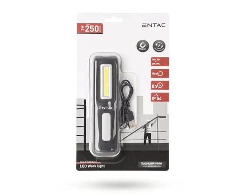 Lampă de lucru cu LED ENTAC cu magnet, cârlig și cablu de încărcare USB