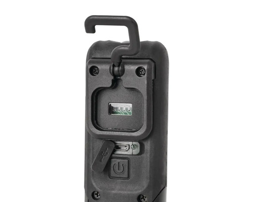 Spatele unei lămpi de lucru cu cârlig și port de încărcare