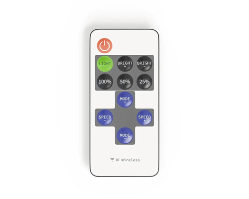 Telecomandă pentru controlul iluminatului cu butoane pentru luminozitate, viteză și mod