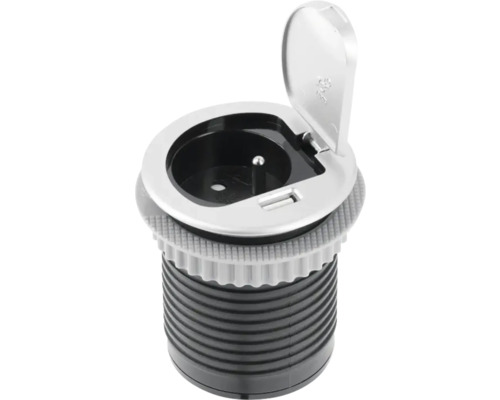 Priză încorporată cu port USB și capac deschis