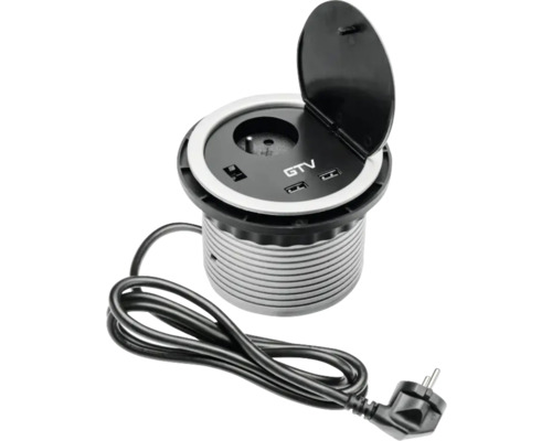 Multipriză electrică încorporabilă GTV 3 posturi, 1xCP contact de protecție & 2xUSB, negru Multipriză electrică încorporabilă GTV 3 posturi, 1xCP contact de protecție & 2xUSB, negru