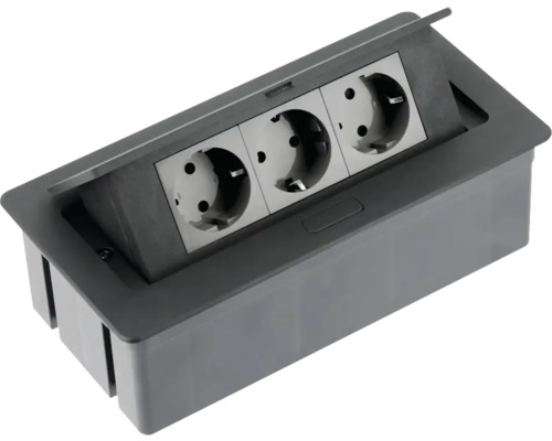 Multipriză electrică încorporabilă GTV 3 posturi, 3xCP contact de protecție, negru Multipriză electrică încorporabilă GTV 3 posturi, 3xCP contact de protecție, negru