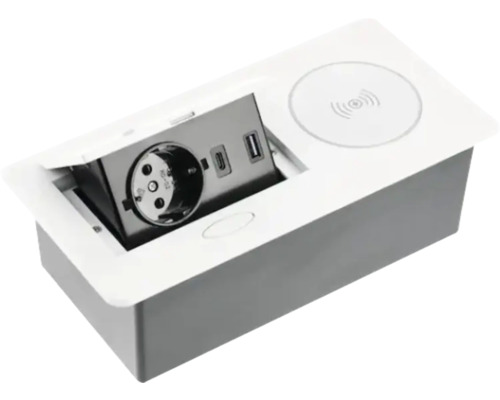 Multipriză electrică încorporabilă GTV 3 posturi, 1xCP contact de protecție & 2xUSB, încărcare wireless Multipriză electrică încorporabilă GTV 3 posturi, 1xCP contact de protecție & 2xUSB, încărcare wireless