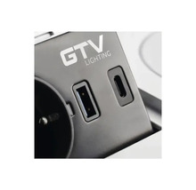 Logo GTV Lighting pe o priză cu porturi USB