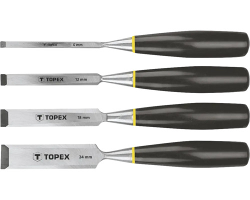 Set dălți cu mâner din plastic, dimensiuni 6 mm, 12 mm, 18 mm și 24 mm