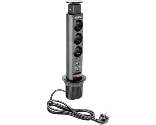 Multipriză electrică încorporabilă GTV 5 posturi, 3xCP contact de protecție, protecție copii & 2xUSB Multipriză electrică încorporabilă GTV 5 posturi, 3xCP contact de protecție, protecție copii & 2xUSB