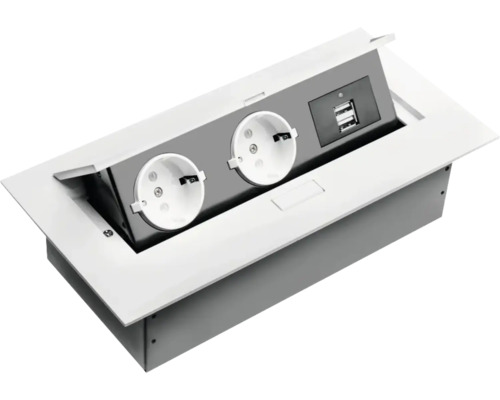 Multipriză electrică încorporabilă GTV 4 posturi, 2xCP contact de protecție, protecție copii & 2xUSB Multipriză electrică încorporabilă GTV 4 posturi, 2xCP contact de protecție, protecție copii & 2xUSB
