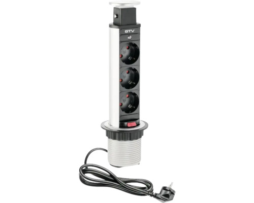 Multipriză electrică încorporabilă retractrabilă GTV 3 posturi, 3xCP contact de protecție, negru/gri Multipriză electrică încorporabilă retractrabilă GTV 3 posturi, 3xCP contact de protecție, negru/gri