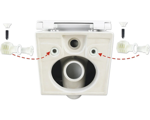 Vizualizare detaliată a unei toalete cu material de fixare